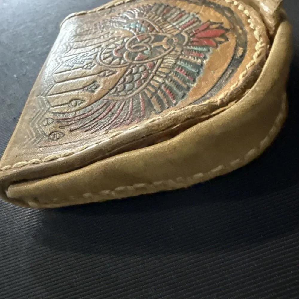 Vintage Embossed Leather Wallet Coin Change Purse Maya Egyptian